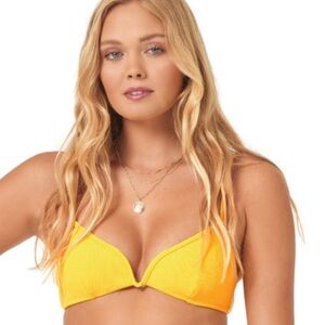 NWT L*Space Yellow Ribbed Helena Womens Bikini Top Size S Sunshine Gold Revolve